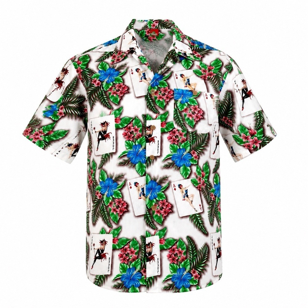 Junction‎ West Men's Joker Pin Up Poker Cards Tropical Hawaiian Shirt XXL